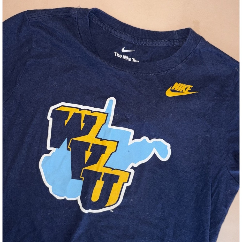 Nike Tee West Virginia Mountaineers Football Shirt Cotton Navy Blue Youth Large